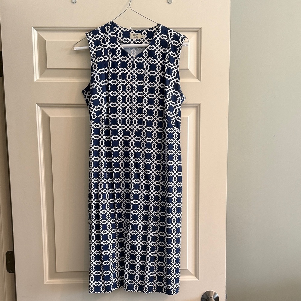 Katherine Way Blue and White Geometric Midi Dress